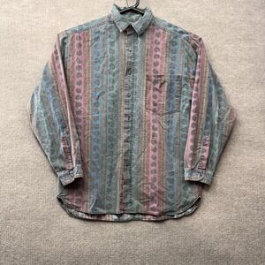 Lightning Bolt Shirt Mens Medium Multicolor Tribal Stripe Vintage 90s Cotton